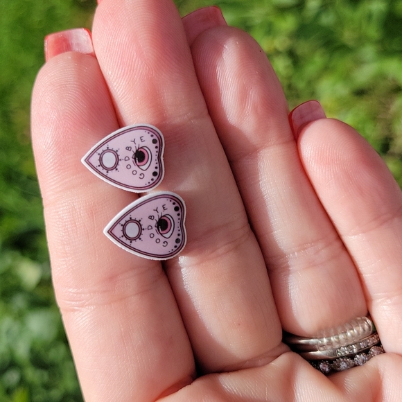 Ouija Pink Planchette Stud Earrings - Picture 5 of 5